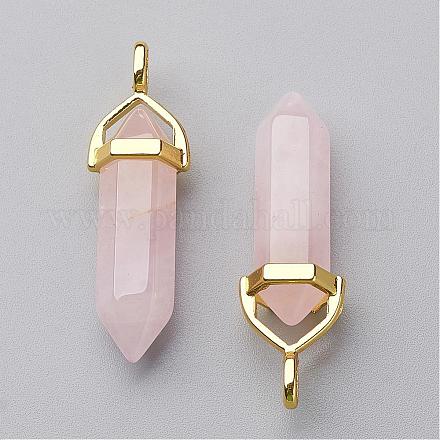 Pendentifs pointus à double terminaison en quartz rose naturel G-G902-B22-1