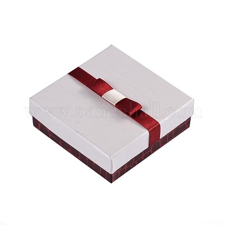 長方形ジュエリーセット厚紙箱  スポンジとリボン付き  ホワイト  9x9x3cm CBOX-TA0001-02-1