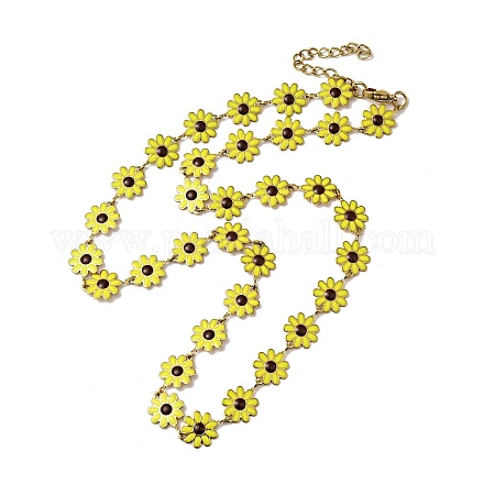Collana a catena a maglie fiore margherita smaltata gialla NJEW-C037-01G-1