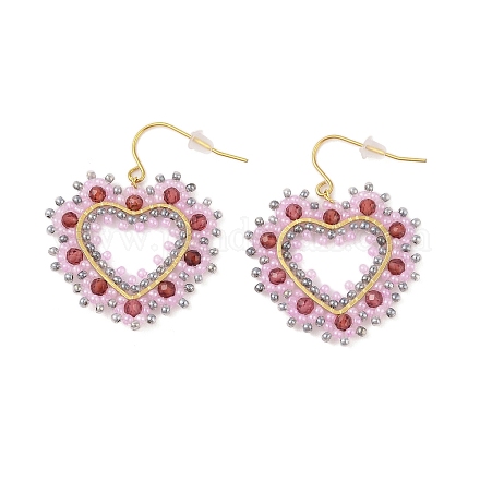 Серьги-подвески из натурального драгоценного камня и стеклянного бисера в форме сердца STAS-U017-03G-02-1