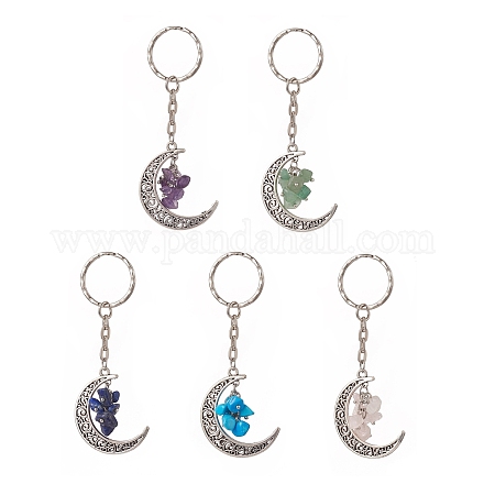 Porte-clés pendentif en alliage lune et lune avec puces de pierres précieuses naturelles et synthétiques KEYC-JKC00465-1
