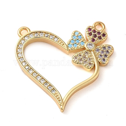 Brass Micro Pave Colorful Cubic Zirconia Connector Charms KK-G483-10G-1