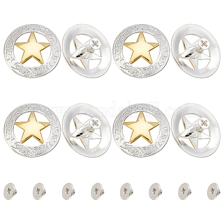 GORGECRAFT 1 Box 8 Set Silver Engraved Gold Star Concho Screw Back Hollow Out Decorative Buttons Replacement Round Vintage Buckle Castings Personality Manual DIY Luggage Clothing Leather Decoration FIND-GF0002-25-1