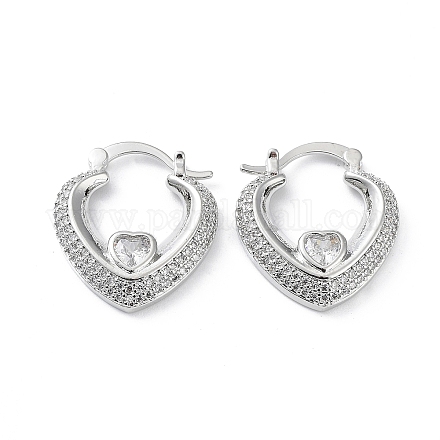 Clear Cubic Zirconia Heart Hoop Earrings EJEW-F329-01P-1