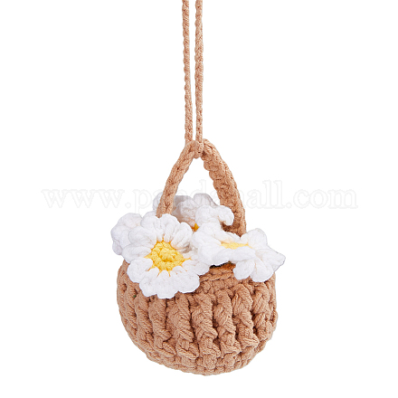 Fil de laine au crochet marguerite bouquet voiture décorations suspendues HJEW-WH0069-13B-1