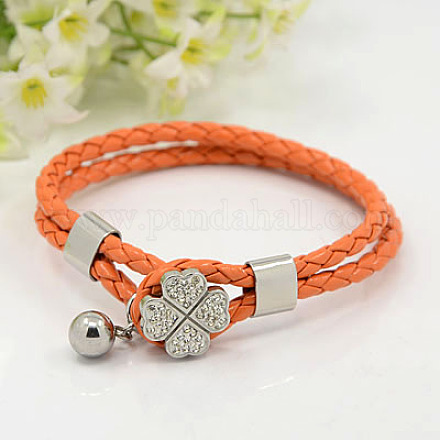COLORFUL BLING Men's Leather & Stainless Steel Cross Cuff Bangle - Magnetic Clasp Faith Bracelet