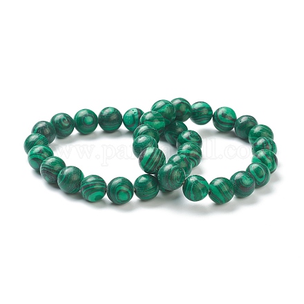 Bracelets extensibles perlés en malachite synthétique BJEW-A117-E-16-1