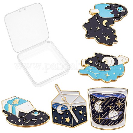 SUNNYCLUE 5Pcs 5 Styles Astronaut Planets Alloy Enamel Brooches with Butterfly Clutches Designs Brooch Pins for Backpacks Badges Hats Bags Lapel Pins Accessory for Women JEWB-SC0001-06-1