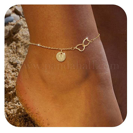 Латунные двойные сердечки плоские круглые инициалы браслеты на ногу для женщин FS-WGA84B7-16-1