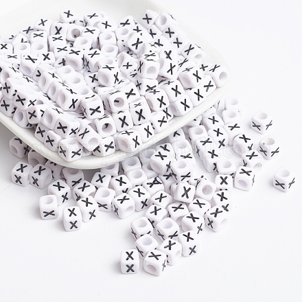 Perles de lettre de trou horizontal acrylique PL37C9308-X-1