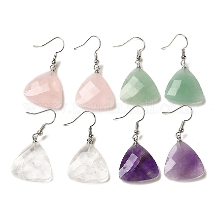 Natural Mixed Gemstone Faceted Triangle Dangle Earrings EJEW-E296-01P-1