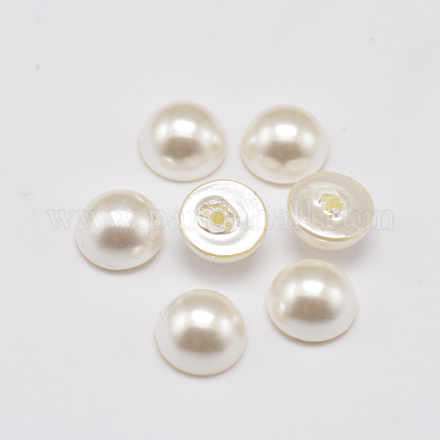 Half Drilled ABS Plastic Imitation Pearl Dome/Half Round Beads OACR-F004E-01-1