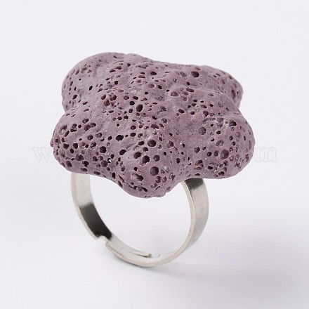 調整可能なスター溶岩ロックジェムストーンフィンガー指輪  プラチナメッキ真鍮パーツ  紫色のメディア  18mm RJEW-I007-01-1