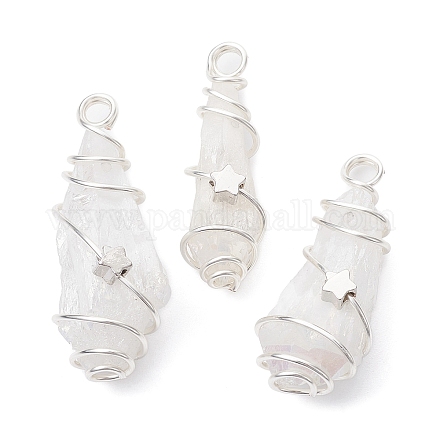 Electroplated Natural Quartz Crystal Dyed Copper Wire Wrapped Pendants PALLOY-JF02327-01-1
