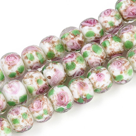 Нити бусин-рондель с внутренним цветком ручной работы в технике лэмпворк LAMP-T022-24K-1