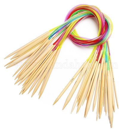 竹丸編み針セット  カラフルなプラスチックチューブ付き  ミックスカラー  80cm  18個/セット SENE-PW0003-089C-1