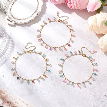 3 шт. браслеты на ногу из двухцветного натурального агата (окрашенного и нагретого) с ограненными круглыми кисточками из нержавеющей стали 304 AJEW-AN00744-1