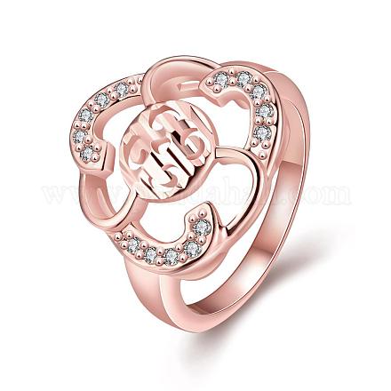 Изящные латунные кубического циркония цветок палец кольца для женщин RJEW-BB04420-8B-1