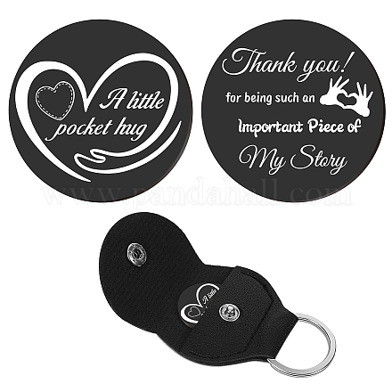 CREATCABIN Pocket Hug Token Long Distance Social Relationship Keepsake Stainless Steel Double Sided Inspirational Gift with PU Leather Keychain for Women Men Bestie Daughter Son 1.2 x 1.2 Inch(Black) AJEW-CN0001-21O-1