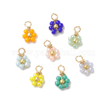 8 pièces 8 breloques en perles de verre de fleur de couleur PALLOY-JF02004-02-1