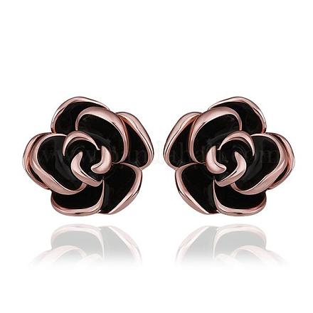 Romantic Flower Real Rose Gold Plated Tin Alloy Enamel Ear Studs For Women EJEW-BB13377-1