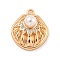 Beach Theme Brass Micro Pave Clear Cubic Zirconia Pendants, with ABS Imitation Pearl, Shell Shape, 15x13x7mm, Hole: 1.3mm