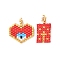 2Pcs Handmade Loom Pattern MIYUKI Glass Seed Beads, Heart with Evil Eye Pendant & Rectangle Pendant Set, with Golden Loop, Crimson, 18x10x2mm, Hole: 0.7mm, 2pcs/set
