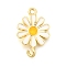 Brass Enamel Flower Links Connector Charms, Real 18K Gold Plated, White, 18x12x3mm, Hole: 1.2mm