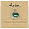 Alloy Pave Glass Moon Constellation Pendant Necklaces for Women, Platinum, Green, Aries, 16.54 inch(42cm)