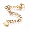 304 Stainless Steel Chain Extender, with Lobster Claw Clasps and Charms, Heart, Golden, 68mm, Link: 4x3x0.4mm, Clasp: 9.2x6.2x3.3mm