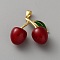 Brass Resin Pendants, Cherry, with Enamel, Gold, Red, 28x30.5x13.5mm, Hole: 6.5x3.5mm