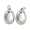Rack Plating Brass Pendants, Lead Free & Cadmium Free, Long-Lasting Plated, Oval Charms, Platinum, 18x11x4mm, Hole: 3mm