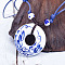 Retro Ethnic Porcelain Pendant Adjustable Polyester Cord Necklaces for Women, Blue and White, Ring, 23.62 inch(60cm)