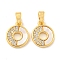 Brass Micro Pave Clear Cubic Zirconia Pendants, with Shell, Flat Round, Real 18K Gold Plated, 13x10x2mm, Hole: 4x2mm