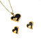 304 Stainless Steel & Acrylic Stud Earrings & Pendant Necklaces Sets, Heart, Black, 400mm