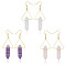 3 Pairs 3 Style Natural Mixed Gemstone Triangle with Bullet Dangle Earrings, Golden Iron Long Drop Earrings for Women, 65mm, Pin: 0.5mm, 1 Pair/style