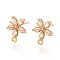 Flower Brass Micro Pave Cubic Zirconia Stud Earring Findings, Long-Lasting Plated, Nickel Free, with Loop, Real 18K Gold Plated, Clear, 13x11mm, Hole: 1.2mm, Pin: 0.9x12mm