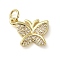Brass Micro Pave Clear Cubic Zirconia Pendants, Butterfly, Real 18K Gold Plated, 11.5x15x2.5mm