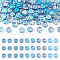 100Pcs 5 Styles Transparent Electroplated UV Plating Glass Beads, Iridescent, Flat Round with Letter, Steel Blue, 10x4.5mm, Hole: 1mm, 20pcs/style