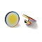 304 Stainless Steel Flat Round Brooch Brooch Base Settings, Ion Plating(IP), Multi-color, 21.5x11mm, Inner Diameter: 19.5mm