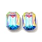 Glass Rhinestone Cabochons, Point Back & Back Plated, Faceted, Rectangle, Aquamarine AB, 14x10x5.5mm