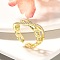 Rack Plating Brass Micro Pave Cubic Zirconia Cuff Finger Rings for Women, Cadmium Free & Lead Free, Long-Lasting Plated, Real 18K Gold Plated, 11mm, Inner Diameter: adjustable