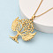 304 Stainless Steel Pendant Necklaces, Tree & Wing, Ion Plating(IP), Real 18K Gold Plated, 17.72~18.11 inch(45~46cm)