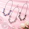 3Pcs 3 Colors Round Glass Beaded Bib 304 Stainless Steel Rolo Chain Necklaces, Mixed Color, Stainless Steel Color, 17.72 inch(45cm), 1pc/color