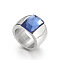 304 Stainless Steel & Glass Finger Rings, Square, Stainless Steel Color, Royal Blue, US Size 7(17.3mm)