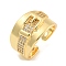Clear Cubic Zirconia Belt Shape Wide Open Cuff Ring, Brass Finger Rings for Women, Cadmium Free & Lead Free, Real 16K Gold Plated, 14mm