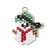 Christmas Themed Glass Seed Beaded Pendants, with 304 Stainless Steel Jump Rings, Snowman, 24x21x4mm, Hole: 2.5mm