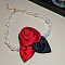 Rose Cloth Plastic Pearl Beaded Choker Necklaces, Red, 12.99 inch(33cm)