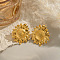 Stainless Steel Textured Sunflower Stud Earrings, Real 18K Gold Plated, 33x29mm