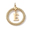 304 Stainless Steel Pendants, Twisted Flat Round with Letter, Ion Plating(IP), Real 18K Gold Plated, with Jump Rings and 201 Stainless Steel Beads, Letter E, 27x23.5~24x6mm, Hole: 3mm